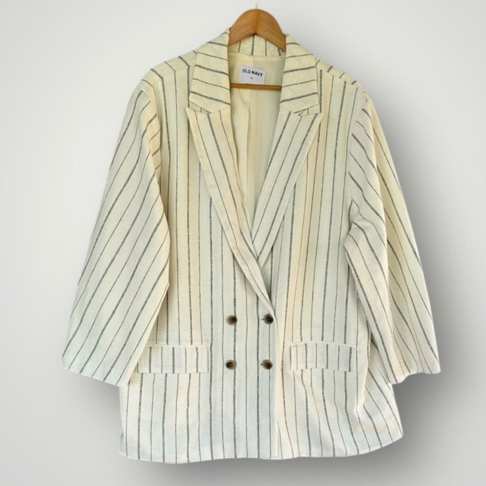 Old Navy Cream and Black Pinstripe Double-Breasted Blazer